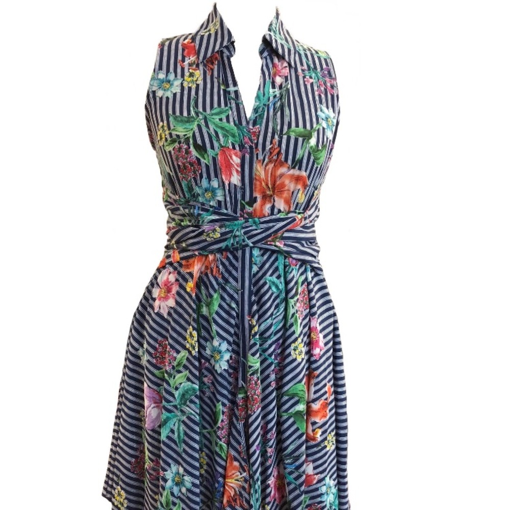 NWOT Derhy Printed Shirtdress with Waist Detail